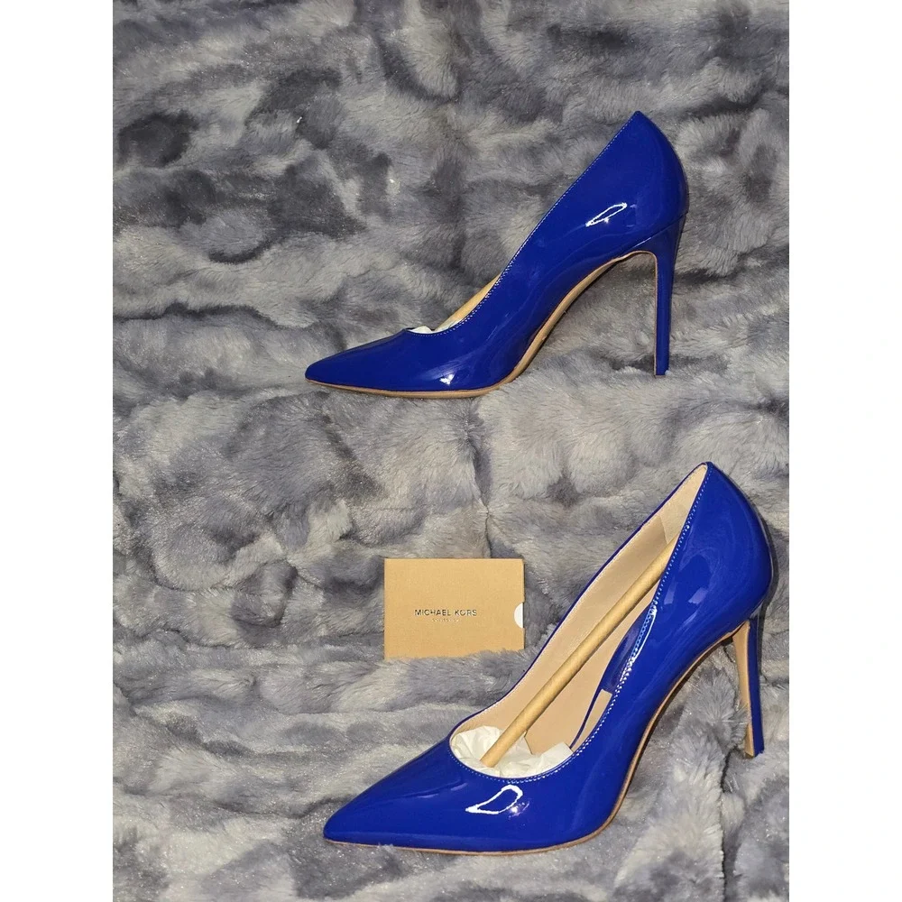 NWB Michael Kors Gretel Runway‎ Patent Lapis Blue Pointed Toe Stilettos US 6.5 - Picture 2 of 7